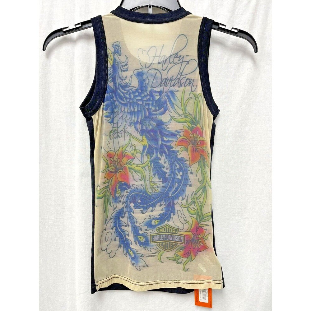 Harley Davidson Tank Top Womens Size Medium Peacock Mesh Sheer Back Panel NWT